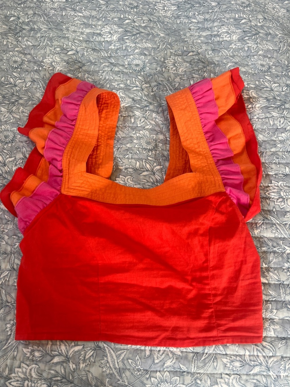Strut & Bolt Red Ruffle Strap Crop Top - Bright Festival Colorblock Tank small